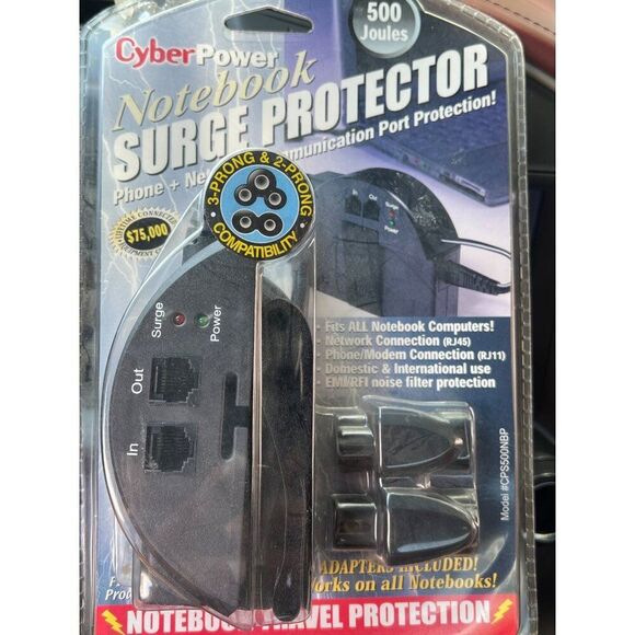 Cyber Power Notebook Surge Protector Fits All Notebook Computers Network Connect - Picture 1 of 6